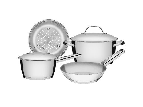 Batería de cocina acero inox fondo triple 4 pzas Tramontina