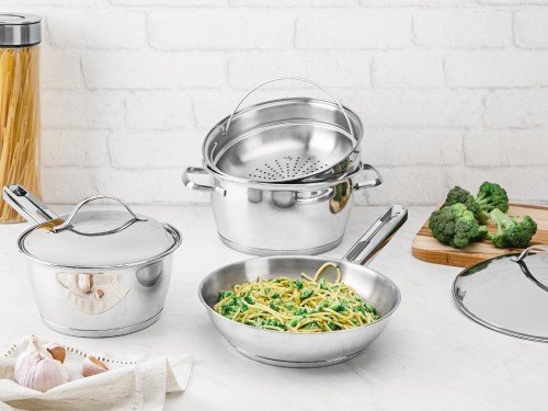 Batería de cocina acero inox fondo triple 4 pzas Tramontina