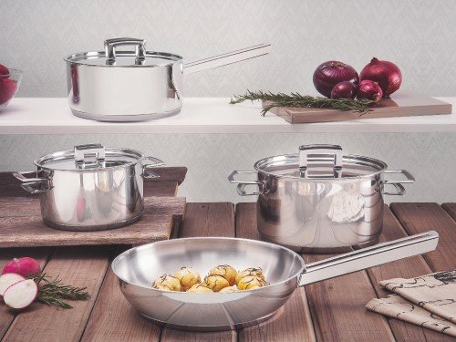 Batería de cocina acero inox fondo triple 4 pz Tramontina