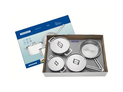 Batería de cocina acero inox fondo triple 4 pz Tramontina