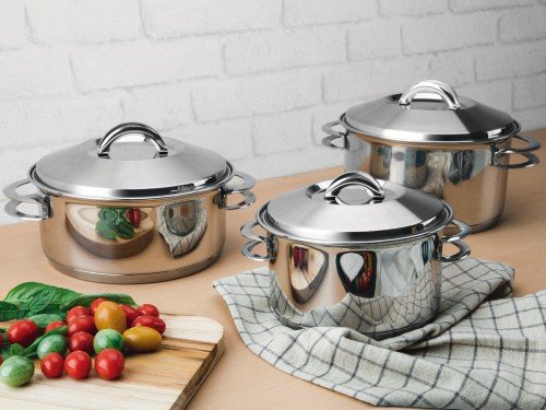 Batería de cocina acero inox 3 pz fondo triple Tramontina