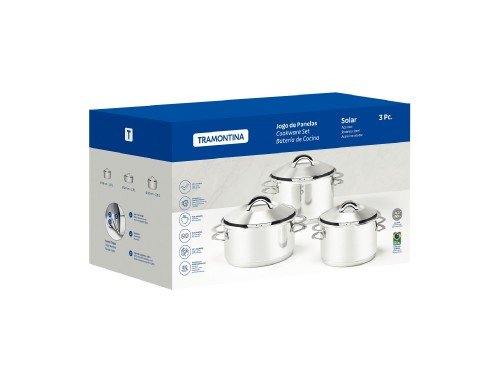 Batería de cocina acero inox 3 pz fondo triple Tramontina