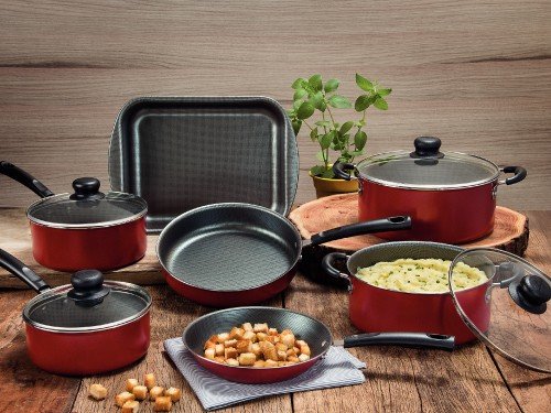 Batería de cocina 7 pz aluminio con Starflon Tramontina