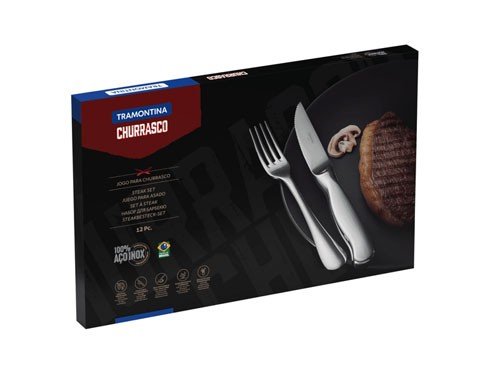 Juego cubiertos asado Tramontina acero cuchillos jumbo 12pz