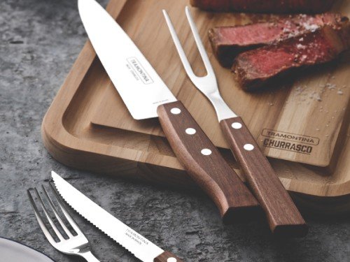 Juego de Cubiertos Tramontina Churrasco Acero Inox y Madera 14Pz