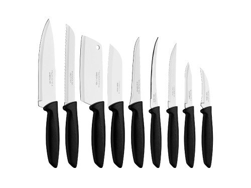 Juego cuchillos acero inox mangos negro 9 pzas Tramontina