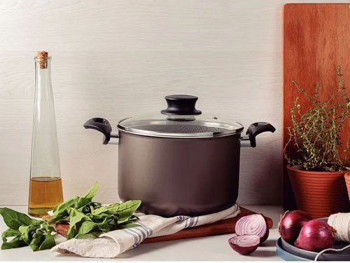 Olla alta Tramontina aluminio Starflon Max tapa vidrio 28cm 11,8L