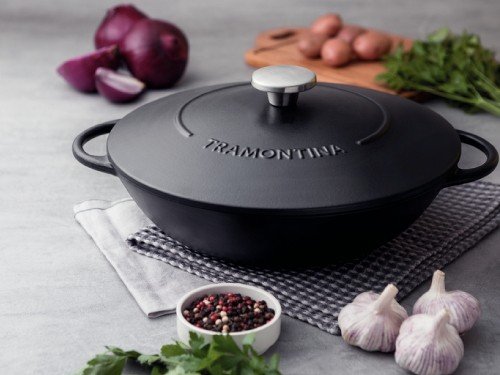 Wok Tramontina hierro esmaltado negro 32cm 5L