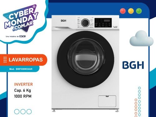 Lavarropas Inverter 6Kg 1000 RPM Blanco c/frontal Mod.BWFI06W24AR, Bgh