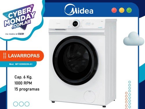 Lavarropas 6kg, 1000 Rpm, 15 programas Mod.MF100W60/W-A1, Midea