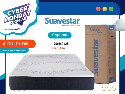 Colchón Espuma 2P en caja, 190x140x25 Stress Free Rollpack, Suavestar
