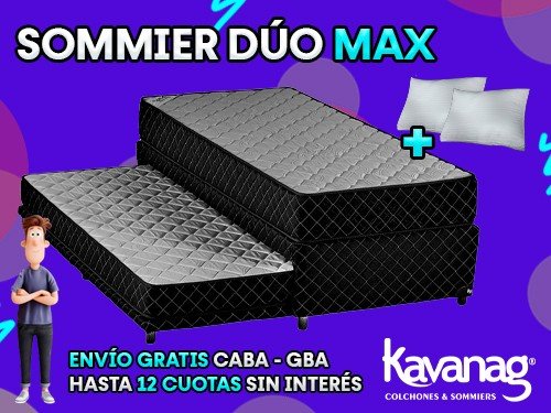 SOMMIER DUO MAX DOBLE C/CAMA CARRO EXTRAIBLE 200X100+190X90 KAVANAG
