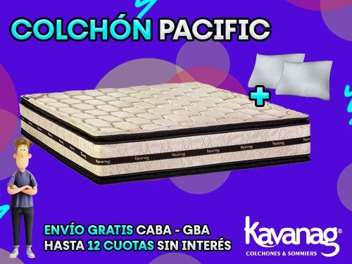 COLCHÓN PACIFIC RESORTES C/PILLOW-T. DE PUNTO-2 PLAZAS 140X190 KAVANAG