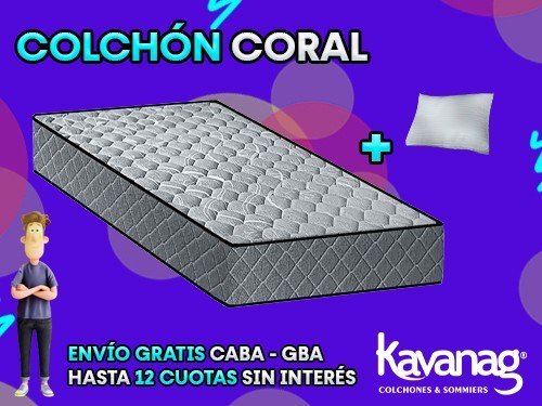 COLCHÓN CORAL ESPUMA ALTA DENSIDAD-JACKARD 1 1/2 PLAZA 100X190 KAVANAG