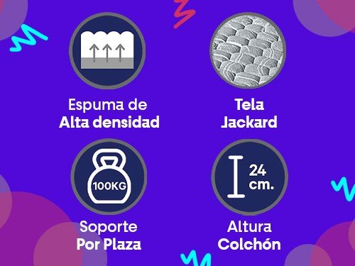 COLCHÓN CORAL ESPUMA ALTA DENSIDAD-JACKARD 1 1/2 PLAZA 100X190 KAVANAG