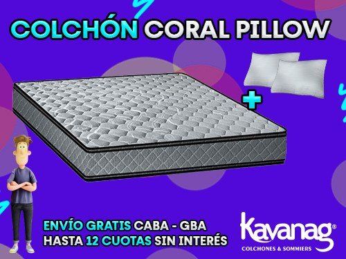 COLCHÓN CORAL PILLOW ALTA DENSIDAD-TELA JACKARD- QUEEN 160X200 KAVANAG