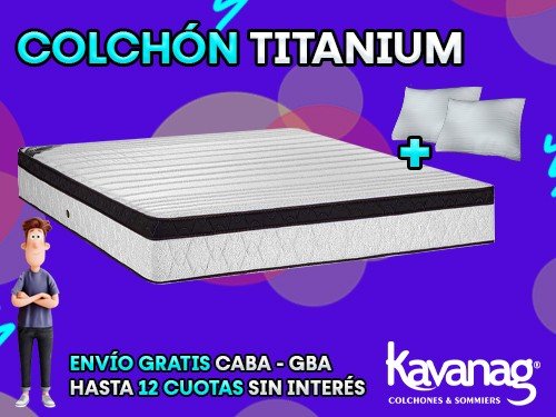 COLCHON TITANIUM ESPUMA 60 KG DE DENSIDAD- 2 PLAZAS 140X190 KAVANAG