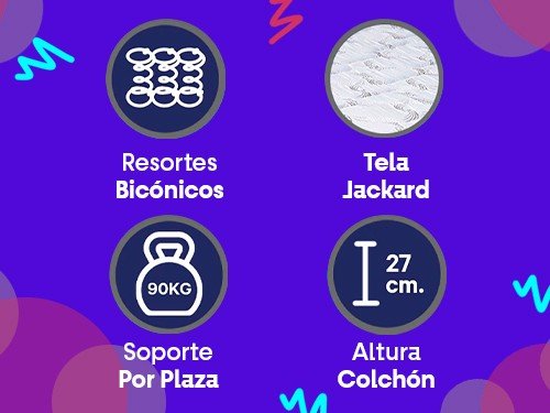 COLCHÓN DAKOTA RESORTES-JACKARD- 1 1/2 PLAZA 90X190X27 CM KAVANAG