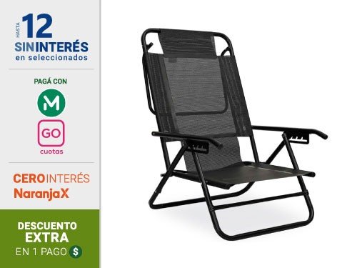 Reposera Playera Descansar Art. 80050 Caño Aluminio Negro 7/8"