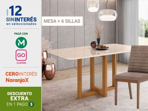 Juego De Comedor Henn Mesa Natali 1.60X0.90 + 6 Sillas Elena