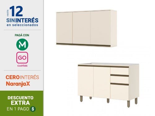 Combo Bajo Mesada + Alacena + Mesada Acero Inox Henn 1.20m C56/C66-139