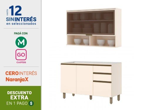 Combo Bajo Mesada + Alacena + Mesada Acero Inox Henn 1.20m C59/C66-139