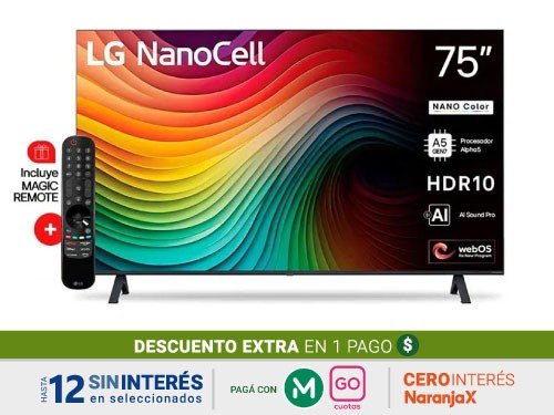 Smart Tv 4K Lg 75" 75NANO80TSA Nano Cell Alpha 5 con IA