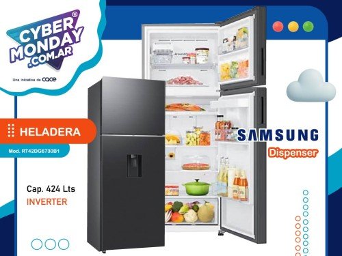 Heladera Inverter, 424 Lts bruto, No Frost, Black, Dispenser, Samsung
