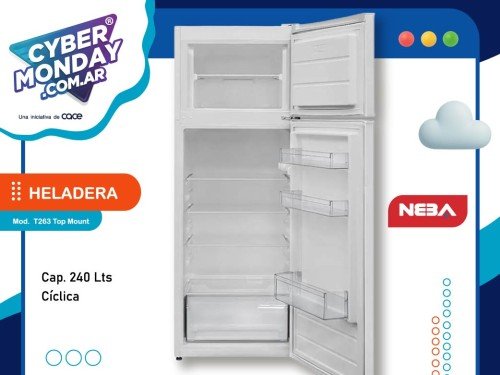 Heladera cíclica 240 Lts, color blanca, Mod. T263 Top Mount, Neba