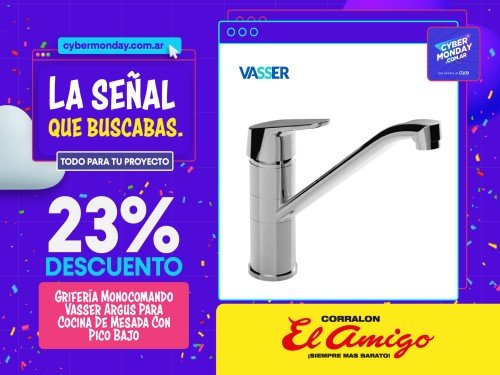 Grifería Monocomando Vasser Argus Para Cocina De Mesada Con Pico Bajo