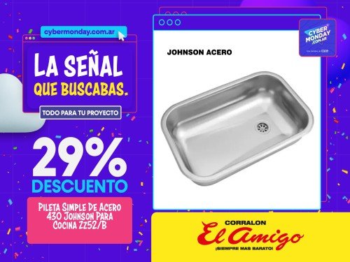 Pileta Simple De Acero 430 Johnson Para Cocina Zz52/B