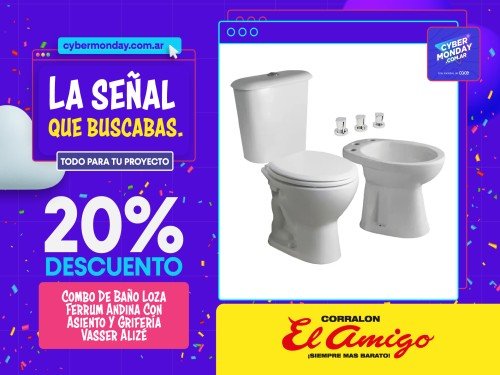Combo De Baño Loza Ferrum Andina Con Asiento Y Grifería Vasser Alizé