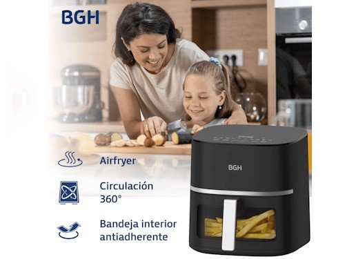 FREIDORA DE AIRE BGH 5.2L TOUCH DISPLAY NEGRA/BLANCA