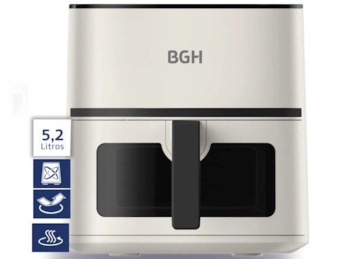 FREIDORA DE AIRE BGH 5.2L TOUCH DISPLAY NEGRA/BLANCA