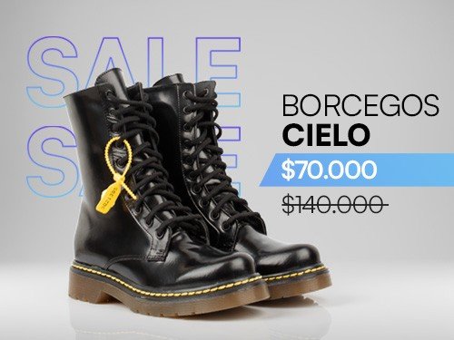 Borcegos Cielo de cuero charolado con detalles amarillos