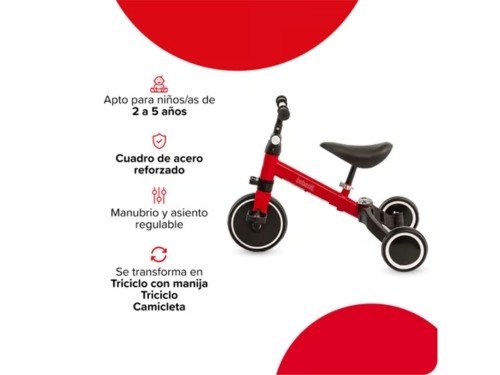 Triciclo Bebesit 2 en 1 con barra de empuje Rojo SL-2023-B