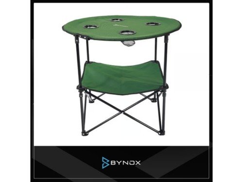 Mesa plegable de camping playa Bynox con posa vasos verde FI-MSPLBA-VE