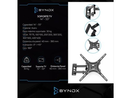Soporte TV Bynox con Brazo Movil 14″ a 55″ AI-SOPTVM-55
