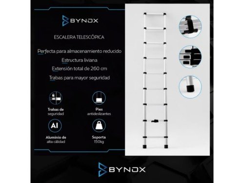 Escalera Telescópica Bynox de Aluminio 260cm DI-ESCTLS-26