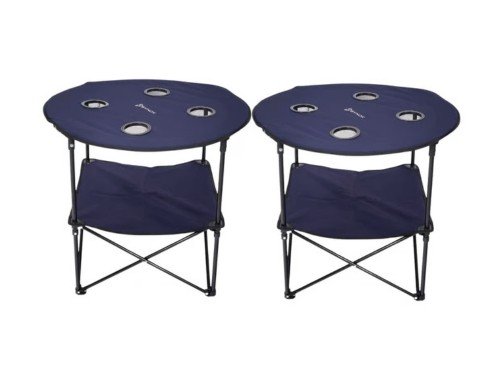 Kit x2 Mesas plegables de camping playa Bynox con posa vasos azules