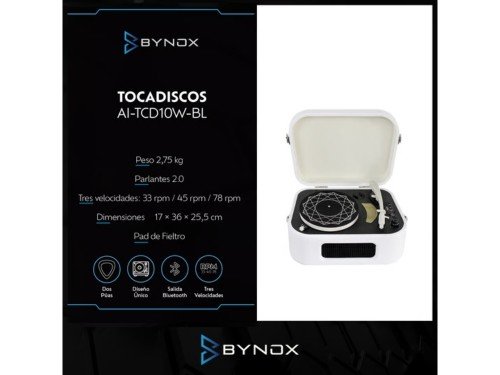 Tocadiscos Bynox con BTH – Cabezal Cerámico AI-TCD10W-BL