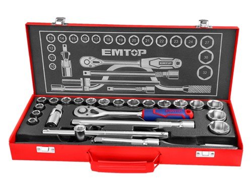 Set de tubos y llave criquet de 24 piezas 1/2" caja metálica