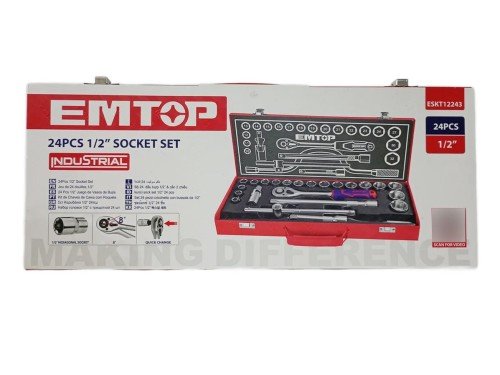 Set de tubos y llave criquet de 24 piezas 1/2" caja metálica