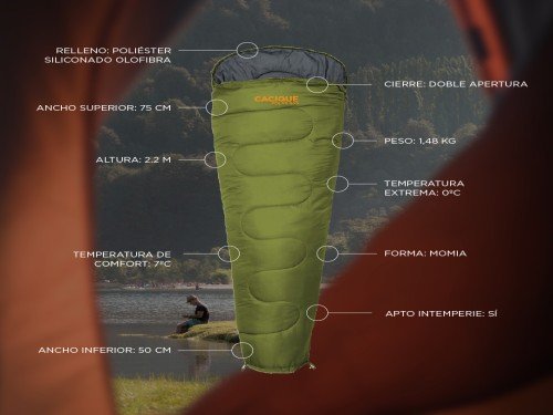 Bolsa De Dormir Cacique Polar 300 Poliester Frío 0°c Premium