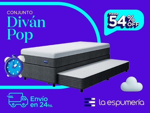 Sommier Diván Pop 1 Plaza y Media (90x190 cm) de Espuma