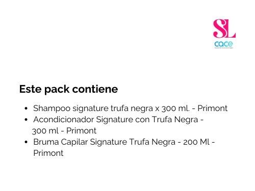 Pack Trufa Negra Primont. Shampoo, acondicionador y bruma protectora