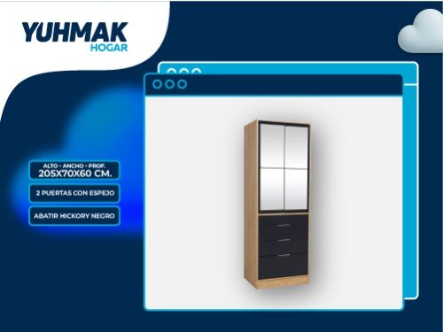 PLACARD RICCHEZZE MURANO 2P 0.70M HICKORY NEGRO C/ESPEJO 35236596