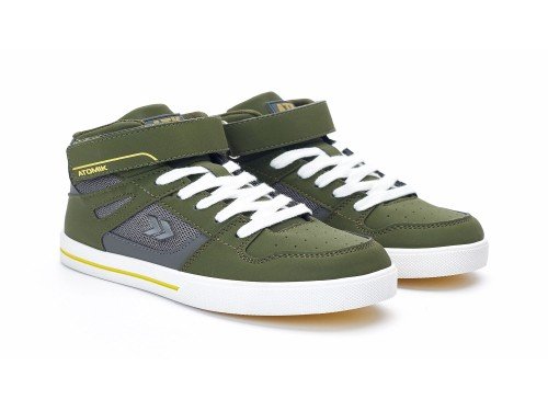 Zapatilla Botita Spin Verde Militar Niños Nene Cordon Abrojo Atomik