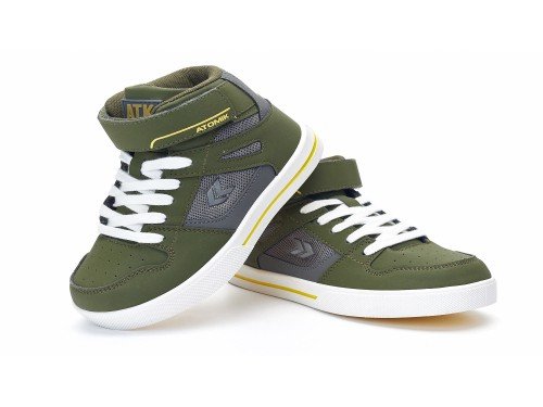 Zapatilla Botita Spin Verde Militar Niños Nene Cordon Abrojo Atomik