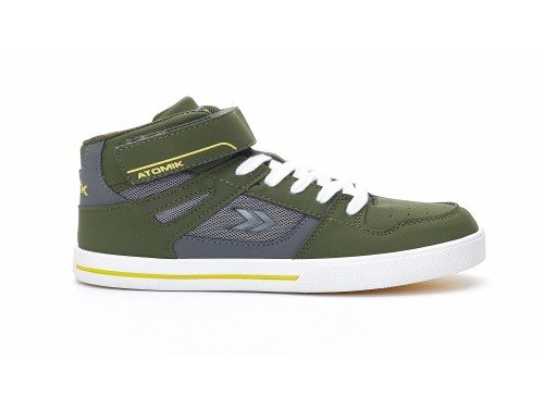 Zapatilla Botita Spin Verde Militar Niños Nene Cordon Abrojo Atomik